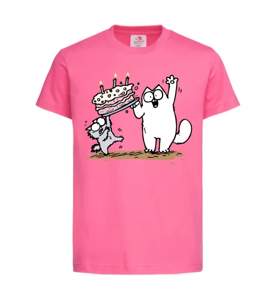 Детская футболка Simon cat and kitten торт Ярко-розовый фото