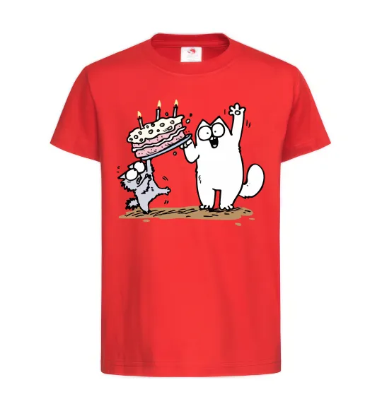 Детская футболка Simon cat and kitten торт Красный фото