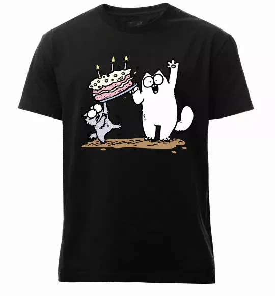Мужская премиум футболка Simon cat and kitten торт Черный фото