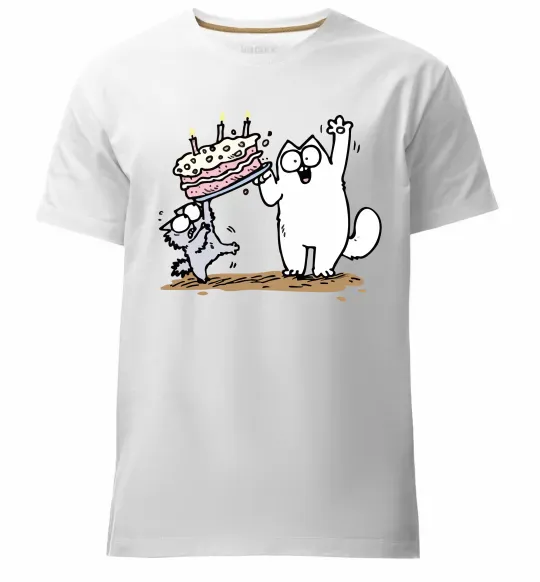 Мужская премиум футболка Simon cat and kitten торт Белый фото