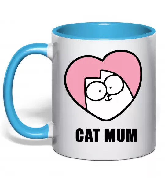 Чашка с цветной ручкой Cat mum Simon cat Голубой фото