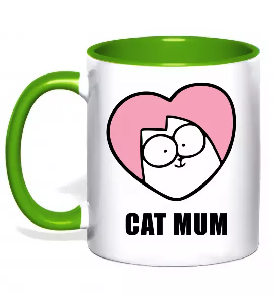Чашка с цветной ручкой Cat mum Simon cat Зеленый фото