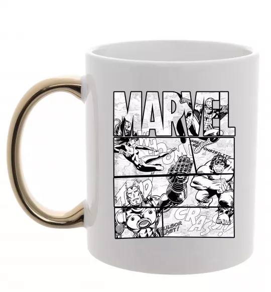 Чашка с цветной ручкой Комікс Marvel Золото фото
