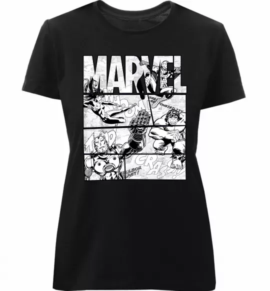 Женская премиум футболка Комікс Marvel Черный фото