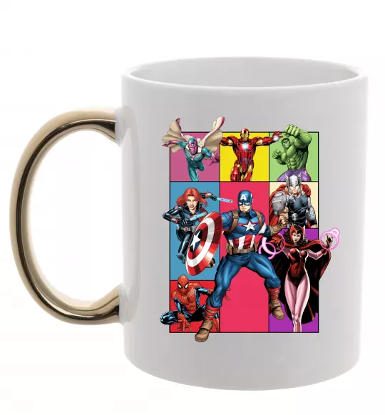 Чашка с цветной ручкой Месники Marvel Золото фото