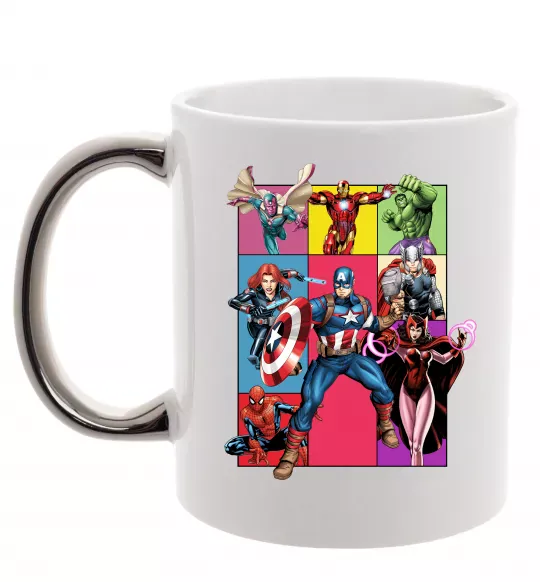 Чашка с цветной ручкой Месники Marvel Серебро фото
