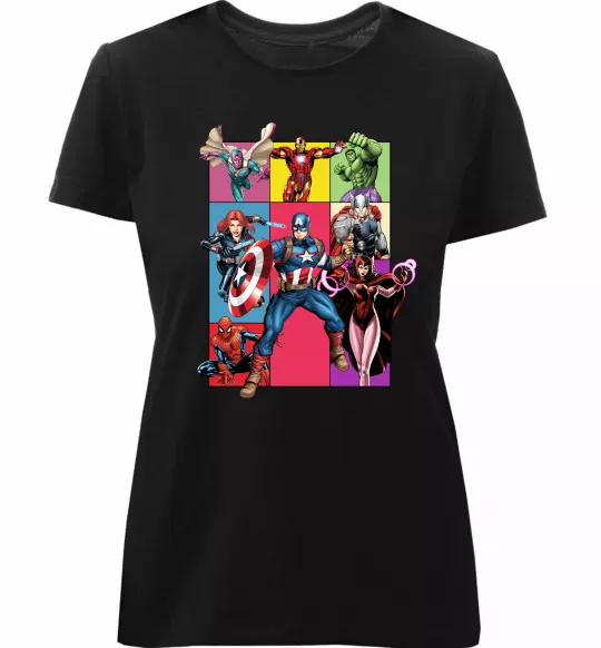 Женская премиум футболка Месники Marvel Черный фото