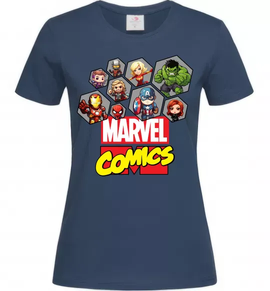 Жіноча футболка Marvel comics колаж Темно-синій фото
