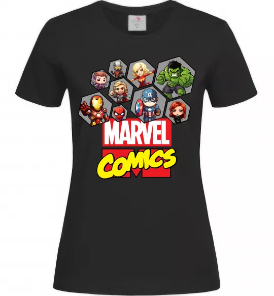 Жіноча футболка Marvel comics колаж Чорний фото