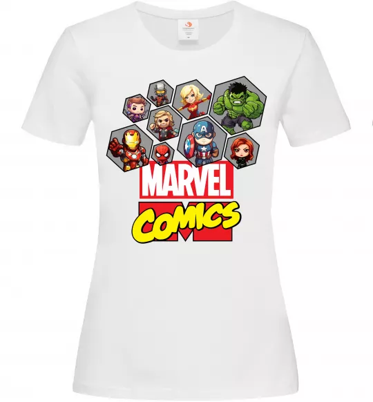 Жіноча футболка Marvel comics колаж Білий фото