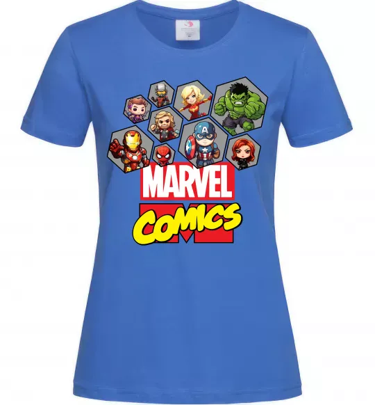 Жіноча футболка Marvel comics колаж Яскраво-синій фото