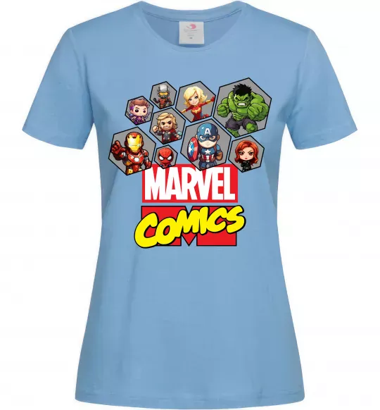 Жіноча футболка Marvel comics колаж Блакитний фото