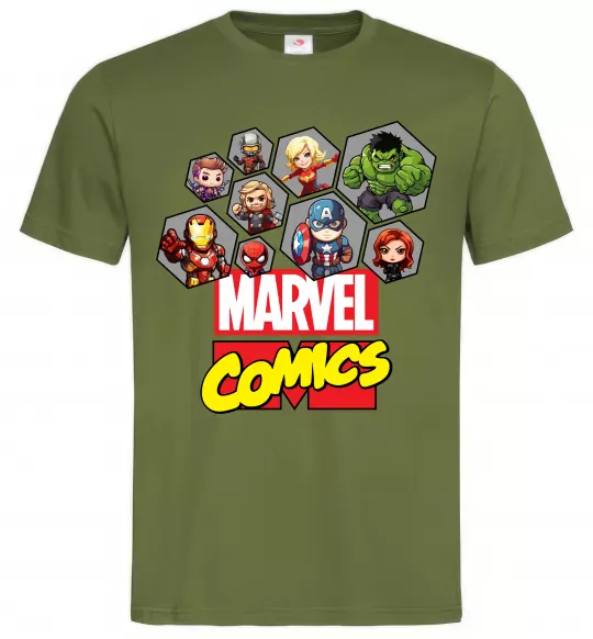 Мужская футболка Marvel comics колаж Оливковый фото