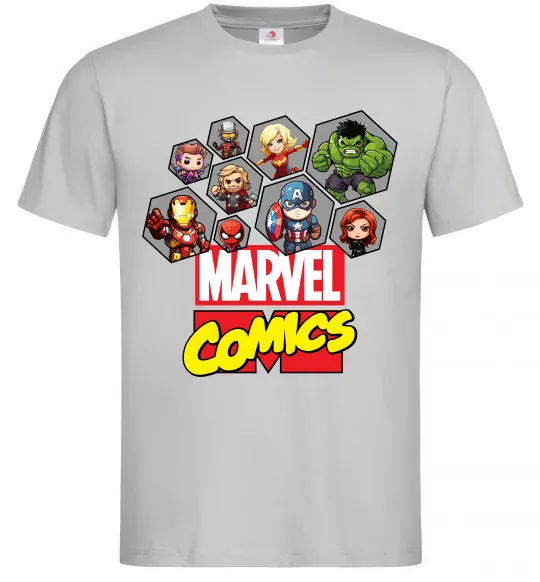 Мужская футболка Marvel comics колаж Серый фото