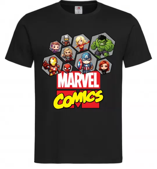 Мужская футболка Marvel comics колаж Черный фото