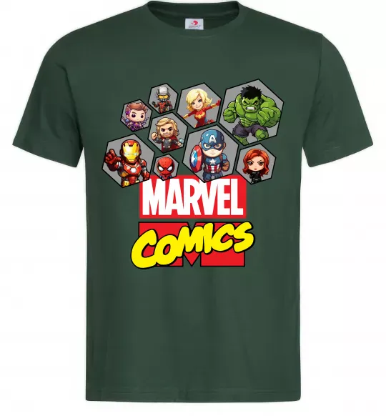 Мужская футболка Marvel comics колаж Темно-зеленый фото
