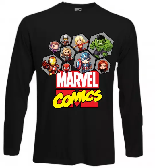 Лонгслив Marvel comics колаж Черный фото