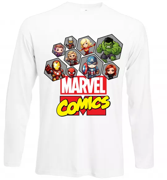 Лонгслив Marvel comics колаж Белый фото
