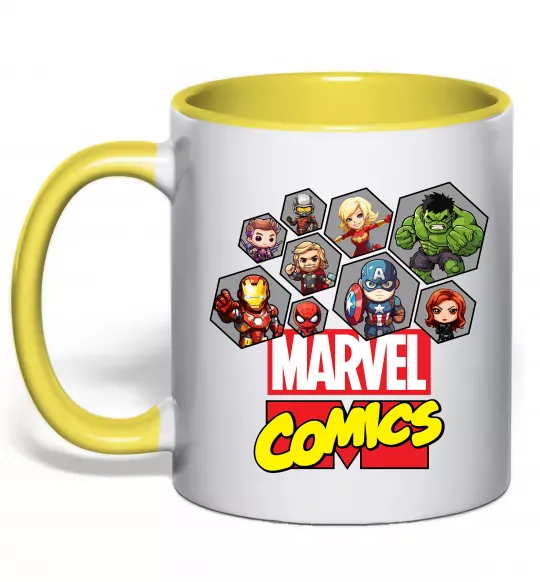 Чашка з кольоровою ручкою Marvel comics колаж Сонячно жовтий фото