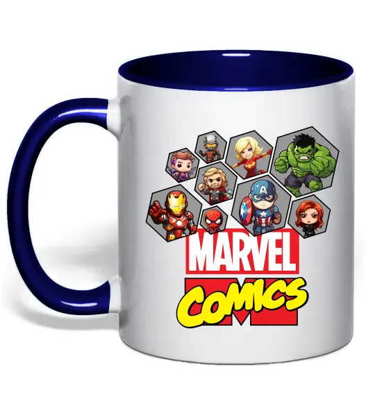 Чашка з кольоровою ручкою Marvel comics колаж Глибокий темно-синій фото