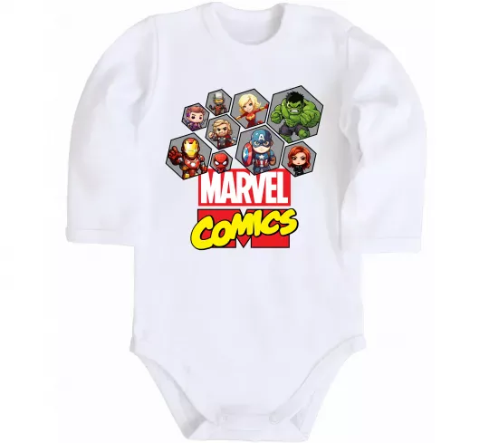 Детский боди Marvel comics колаж Белый фото