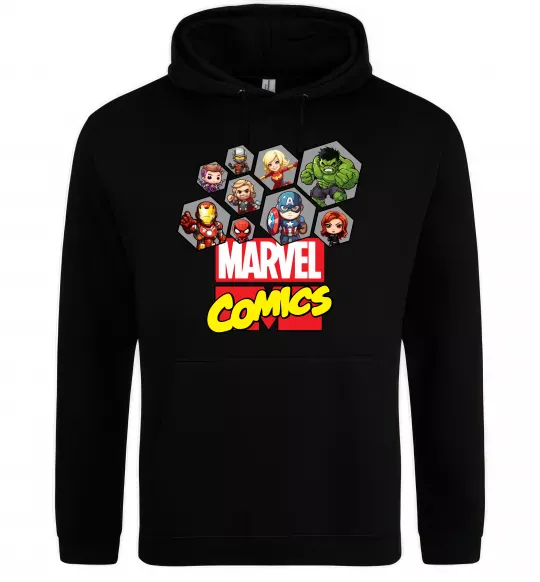 Мужская толстовка (худи) Marvel comics колаж Черный фото