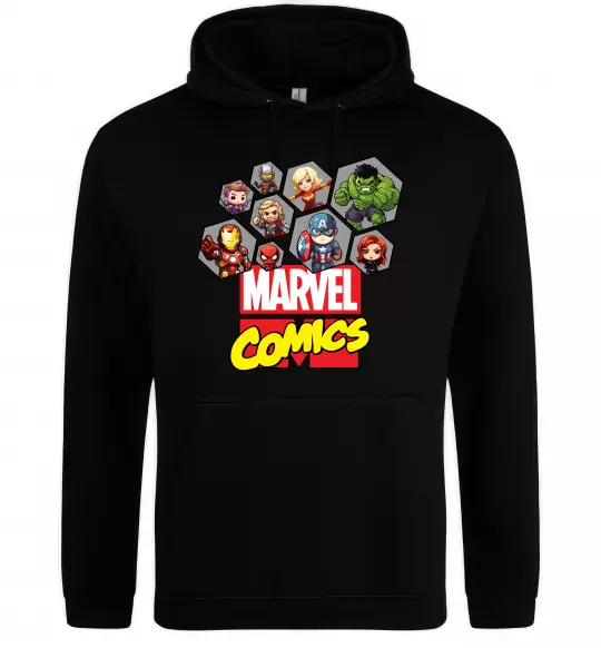 Женская толстовка (худи) Marvel comics колаж Черный фото