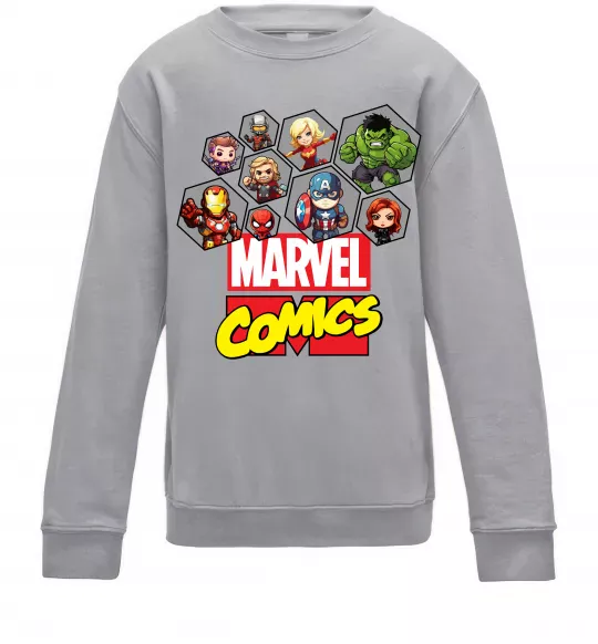 Детский Свитшот Marvel comics колаж Серый меланж фото