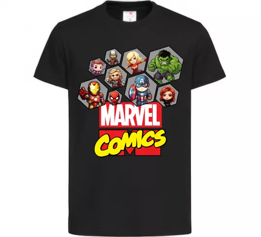 Детская футболка Marvel comics колаж Черный фото