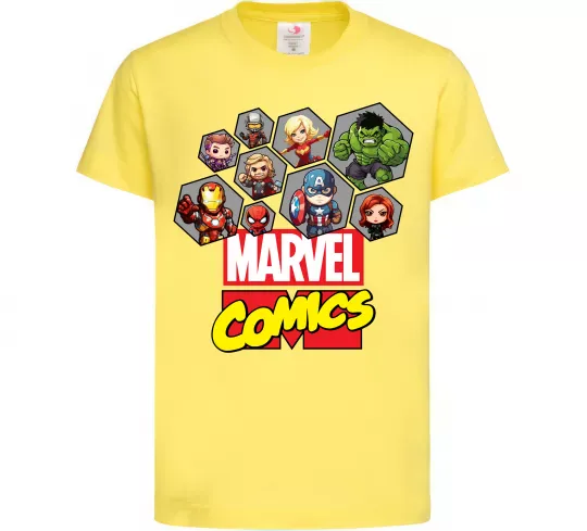 Детская футболка Marvel comics колаж Лимонный фото