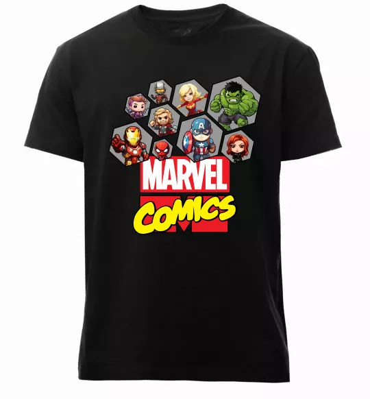 Чоловіча преміум футболка Marvel comics колаж Чорний фото