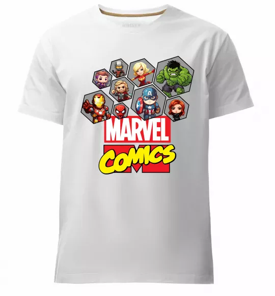 Чоловіча преміум футболка Marvel comics колаж Білий фото