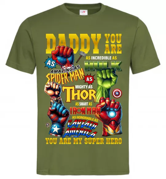 Мужская футболка Marvel Daddy super hero Оливковый фото