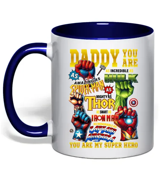 Чашка с цветной ручкой Marvel Daddy super hero Глубокий темно-синий фото