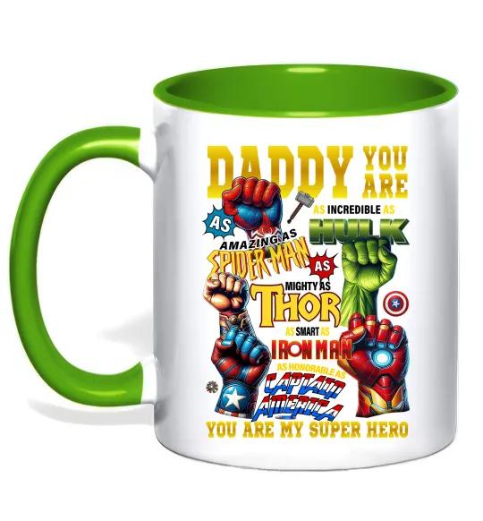 Чашка з кольоровою ручкою Marvel Daddy super hero Лаймовий фото