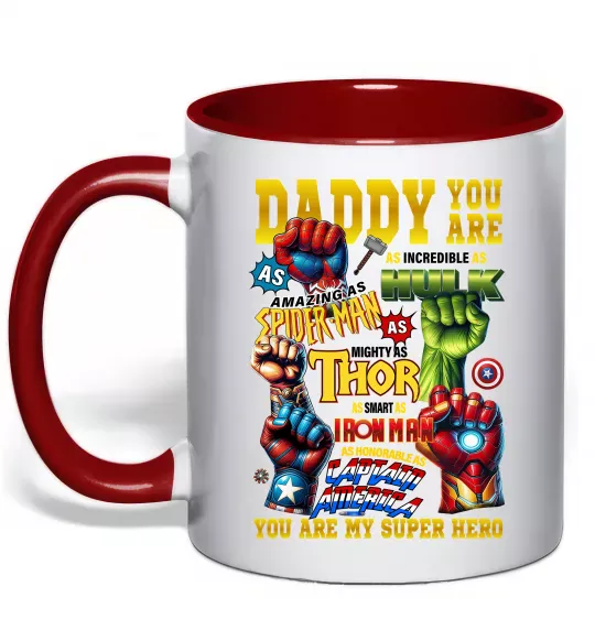 Чашка с цветной ручкой Marvel Daddy super hero Красный фото