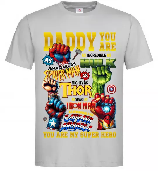 Мужская футболка Marvel Daddy super hero Серый фото