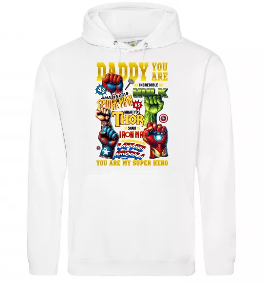 Мужская толстовка (худи) Marvel Daddy super hero Белый фото