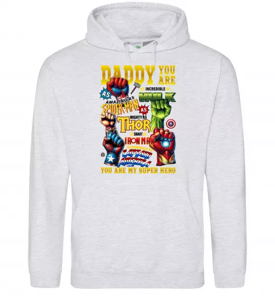 Мужская толстовка (худи) Marvel Daddy super hero Серый меланж фото