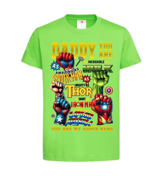 Детская футболка Marvel Daddy super hero Лаймовый фото