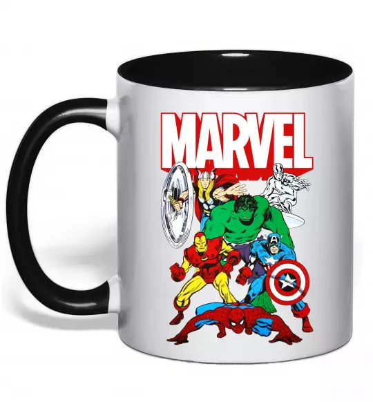 Чашка з кольоровою ручкою Marvel old comics Чорний фото