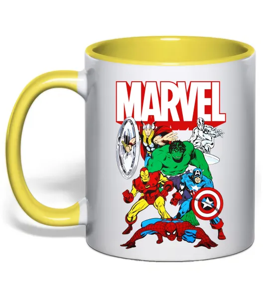 Чашка с цветной ручкой Marvel old comics Лимонный фото