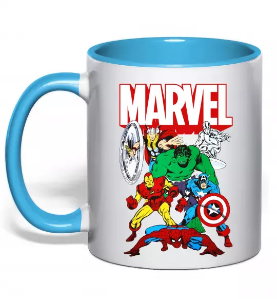 Чашка з кольоровою ручкою Marvel old comics Блакитний фото