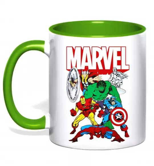 Чашка з кольоровою ручкою Marvel old comics Зелений фото