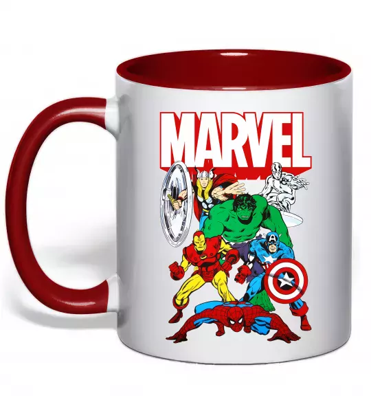 Чашка з кольоровою ручкою Marvel old comics Червоний фото