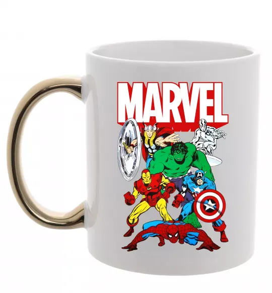 Чашка з кольоровою ручкою Marvel old comics Золото фото