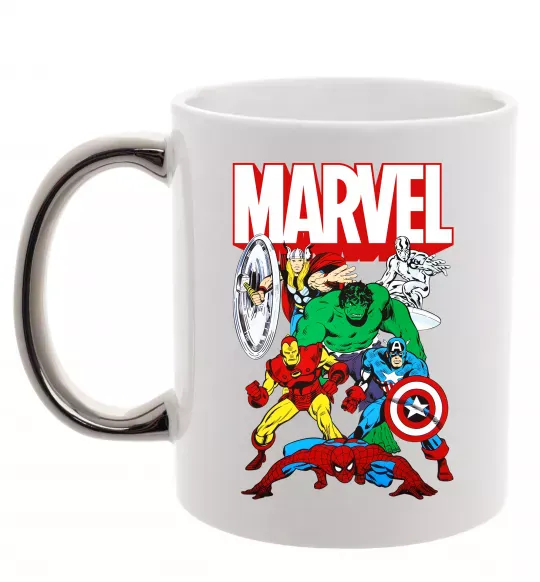 Чашка з кольоровою ручкою Marvel old comics Срібло фото