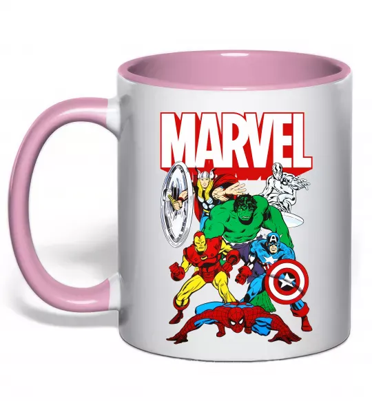 Чашка з кольоровою ручкою Marvel old comics Ніжно рожевий фото