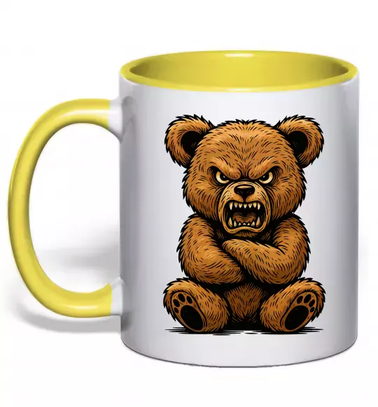 Чашка с цветной ручкой Ведмідь злий Солнечно желтый фото