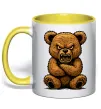 Чашка с цветной ручкой Ведмідь злий Солнечно желтый фото